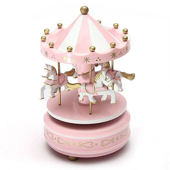 Madera Merry-Go-Round carrusel caja de música regalo de los juguetes de los niños Wind-Up Musical Box 
