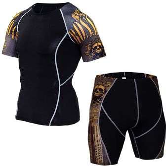 pantalones ajustados para la piel #Gold LICRA de manga corta para Fitness trajes de Yoga, ropa de entrenamiento de gimnasia Camiseta de deportiva para hombre 