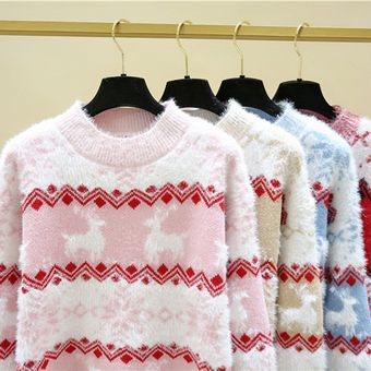 Suéter de Navidad Mujeres Suéteres Manga Larga Divertida Reno Suéteres 