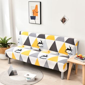 #SJL Funda de sofá plegable a cuadros de licra,sin reposabrazos,geométrica,envolvente,elástica,para cama,talla S,M y L 