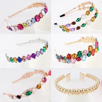 Gema de colores diademas barrocas para mujer accesorios de diamantes para el cabello diadema de perlas para niñas vinchas de flores diadema para la cabeza 