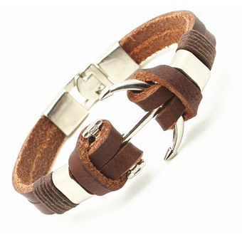 Pulsera trenzada Vintage de cuero para hombre hecho a mano #brown brazalete con abalorio de ancla tejido XYX 