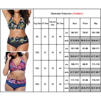Bikini push up con estampado floral para mujer de talla grande Negro 