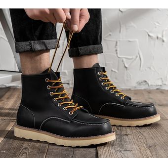 zapatos de punta redonda de cuero de vaca genuino botas para motocicleta de desierto Botas de nieve cálidas para hombre botines Vintage de alta calidad 