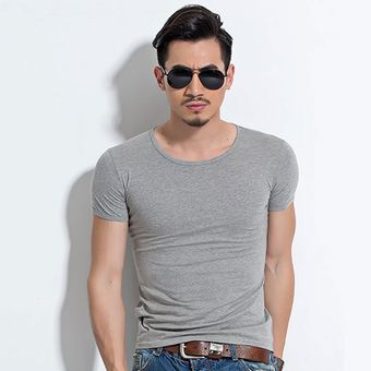 Camiseta de Lycra para hombre Camiseta ajustada de Color sólido de media camiseta de manga corta 