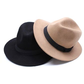 gorro de fieltro estilo jazz de 56-58CM WAN（#Coffee） Sombrero Fedora de ala ancha para hombre y mujer 