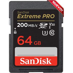 Tarjeta SD 64GB SANDISK Graba 4k 200MB/s SDSDXXU-064G-GN4IN