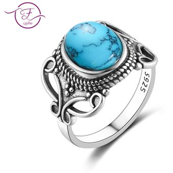 Bosimi Estilo 8x10mm Anillo De Mujer Turquesa Natural Oval 