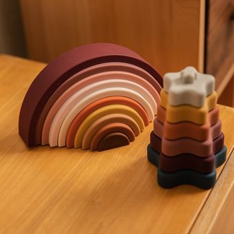 Bloques de apilamiento de arcoíris de silicona para niños apilador 