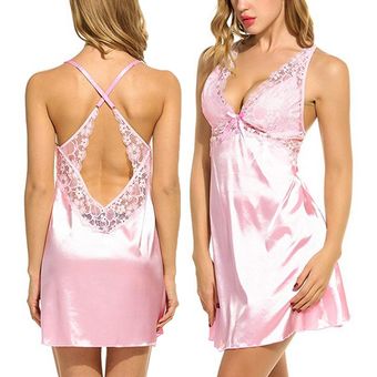 Las mujeres ropa de dormir traje de pijama noche vestido camisón damas tirantes d'espagueti #Pink 