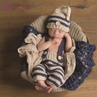 Bebé recién nacido niñas niños traje de punto de ganchillo foto fotografía Prop sombrero pantalones cortos pantalones trajes generales 