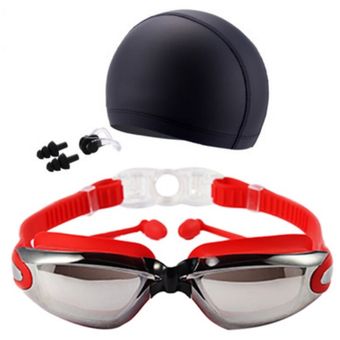 Los hombres y las mujeres Anti niebla protección UV surf gafas de natación profesional gafas de natación con gorras de natación de los tapones para los oídos nariz conjunto con rizador 