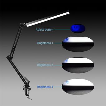 Clip plegable LED USB Lámpara de mesa de Control Táctil de Brazo Largo regulable lámpara de escritorio negro 