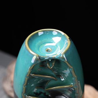 Titular de cerámica de la cascada de Reflujo quemador de incienso incensario decoración Zen regalo-Left and right source blue large 