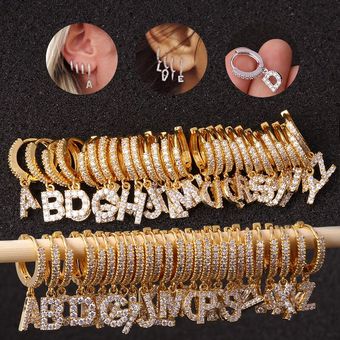 1pc Dainty 26 Letras En Inglés Cz Drapeado Pendientes De Con 