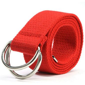 Cinturón de lona con anillo en D doble de tela con tejido trenzado unisex Rojo 