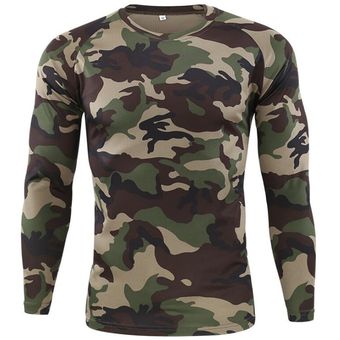 táctico militar transpirable camiseta de camuflaje del Ejército Camisas para acampar al aire libre para hombre senderismo para caza de secado rápido Fitness 