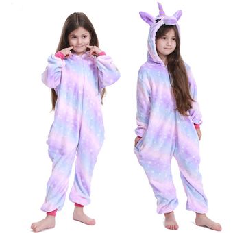 pijama pijama disfraz-L020 unicornio Pigiama-Mono de franela de dibujos animados para niñas arcoíris 