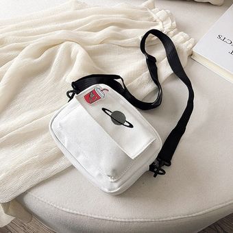 #White Mini bolso cruzado de lona para mujer bandolera de hombro pequeña coreana con solapa para teléfono 