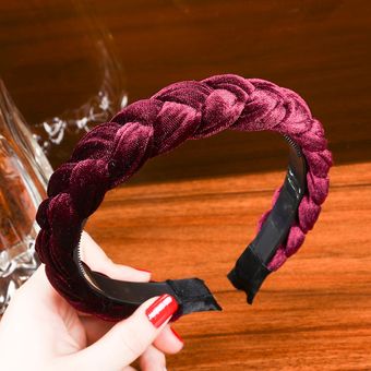 Color sólido de trenza Diadema con del pelo de los dientes accesorios giros coreanos de pelo de las mujeres y las niñas desgaste de la cabeza Wine Red 