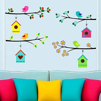 Decoración de la pared rama de la flor Birdhouse pegatinas para el dormitorio de los niños 