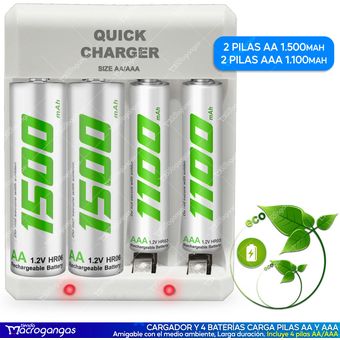  Paquete de 3 cargadores de batería AA y AAA recargables con 4  pilas recargables AA NiMH : Salud y Hogar
