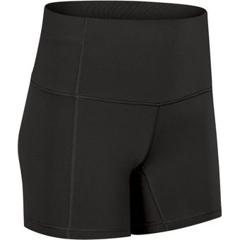 Slim de cintura alta pantalón corto deportivo para Yoga las mujeres simple nailon suave Fit #Black 