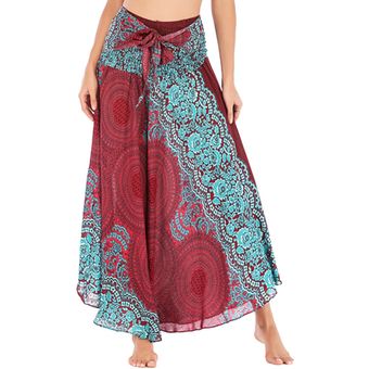 #Red Falda larga Hippie,Bohemia,gitana,de flores bohemias,cintura elástica,Floral,Halter,falda larga para mujer,falda para Oficina # T2 