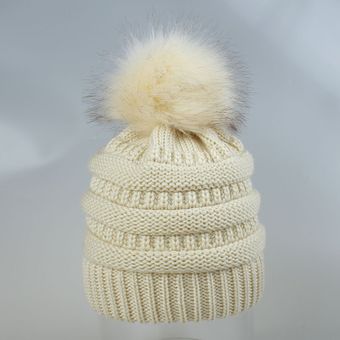 El sombrero de la gorro de invierno para mujer calienta la gorra de puño suave de punto con POM POM 