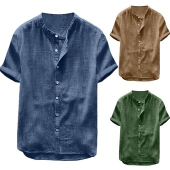 Blusa holgada informal de lino y algodón para verano,camisa #Green 