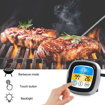 Ba30DEllylelly Termómetro de barbacoa para cocinar alimentos con pantalla táctil LED Herramienta de cocina para horno Termómetro de carne 