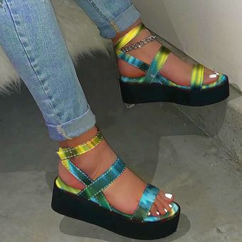Sandalias de plataforma multicolor para Mujer zapatos de moda-Azul 