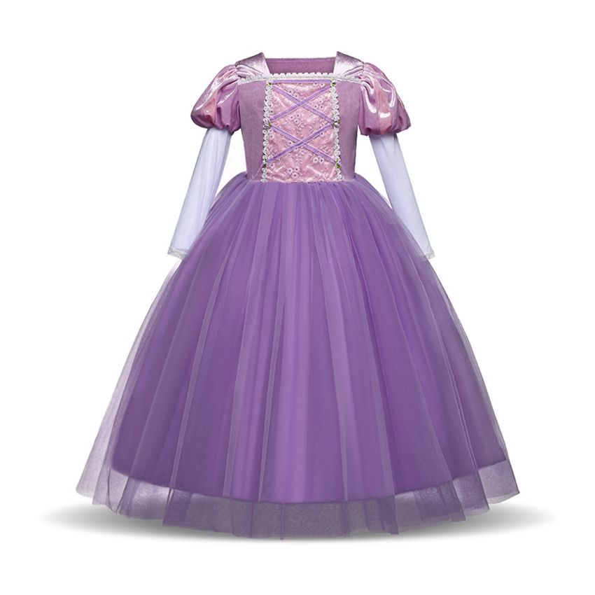 100-150CM Disney Rapunzel Vestido de niña Vestido de princesa Púrpura