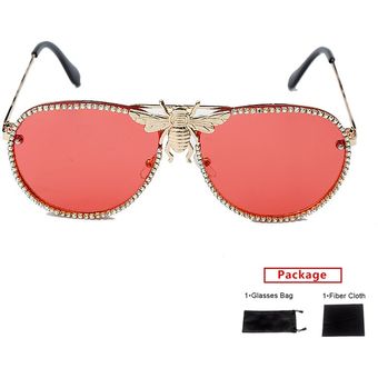Mimiyou Metal Bee Gafas de sol Lady Diamond Ribbon Retromujer 