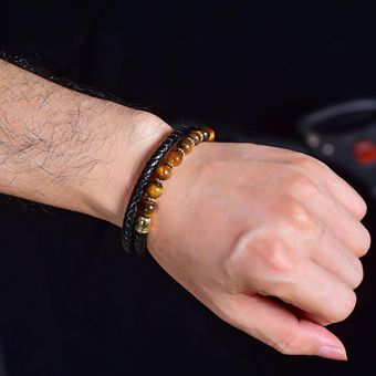 Pulsera De Cuero De De Pulsera De Hombre De Piedra Natural 