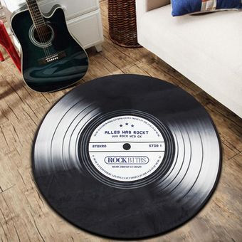 80CM 80cm Disco de vinilo Reproductor de música Imprimir Alfombra de piso redonda Alfombra Área de la habitación Alfombra Decoración del hogar 