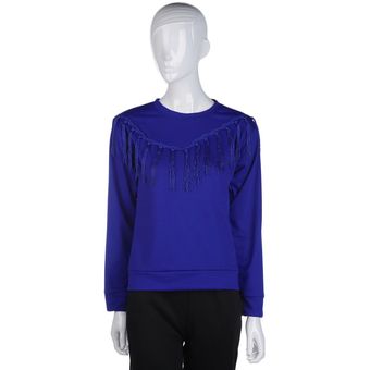 Mujer tassel cuello redondo manga larga camiseta superior blusa suéter s  m  l  xl 