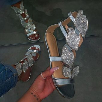 Sandalias de mujer sandalias zapatos planos de diamantes de agua 