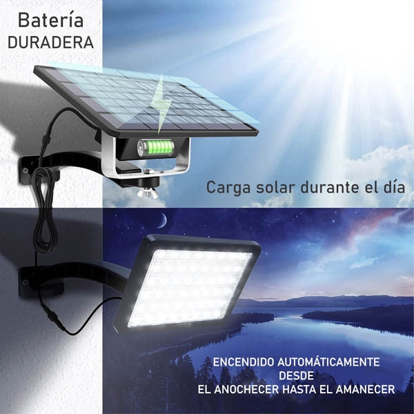 LAMPARA SOLAR 48 LEDS CON CABLE DE 3 METROS PANEL EXTERNO