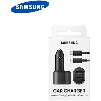 Cargador Mechero 60W Original Samsung, Salida USB-C / USB + Cable