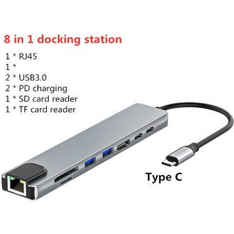 Concentrador Usb C compatible con HDMI Rj45 100M adaptador Otg 3 Dock 