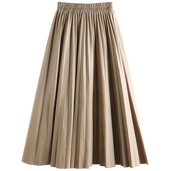 Seoulish-faldas largas plisadas de piel sintética para mujer faldas 