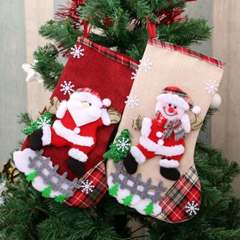 El viejo colorido Navidad Medias colgantes decoración decorativo Calcetines grandes botas de lino colorido árbol de Navidad 