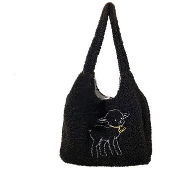 Bolso De Hombro De tela tipo cordero para mujer bolsa De mano De lo 