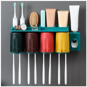 Dispensador de pasta dental con 4 tazas y porta cepillos VERDE