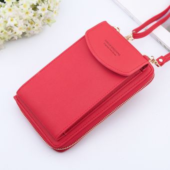 Bandolera de cuero PU de Color sólido para teléfono móvil #red bolsos con bolsillos portatarjetas grandes 