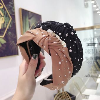 Cintas para el pelo CN Fashion con diamantes de imitación adorno de perla brillante turbante hecho a mano para niñas y mujeres accesorios para el cabello black2 