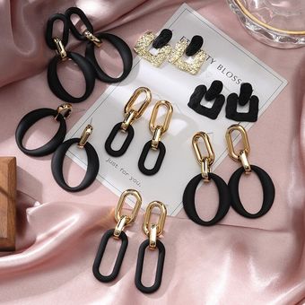 Nuevos Pendientes De Colgantes Acrílicos Negros Retro Retro 