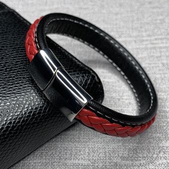 Pulsera De Cuero Negro Y Rojo Pulsera De Hombre Pulsera De 