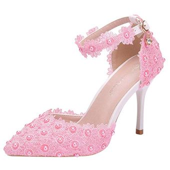 Zapatos de novia de la perla de encaje de flores bordado Stiletto Heel Comfort 